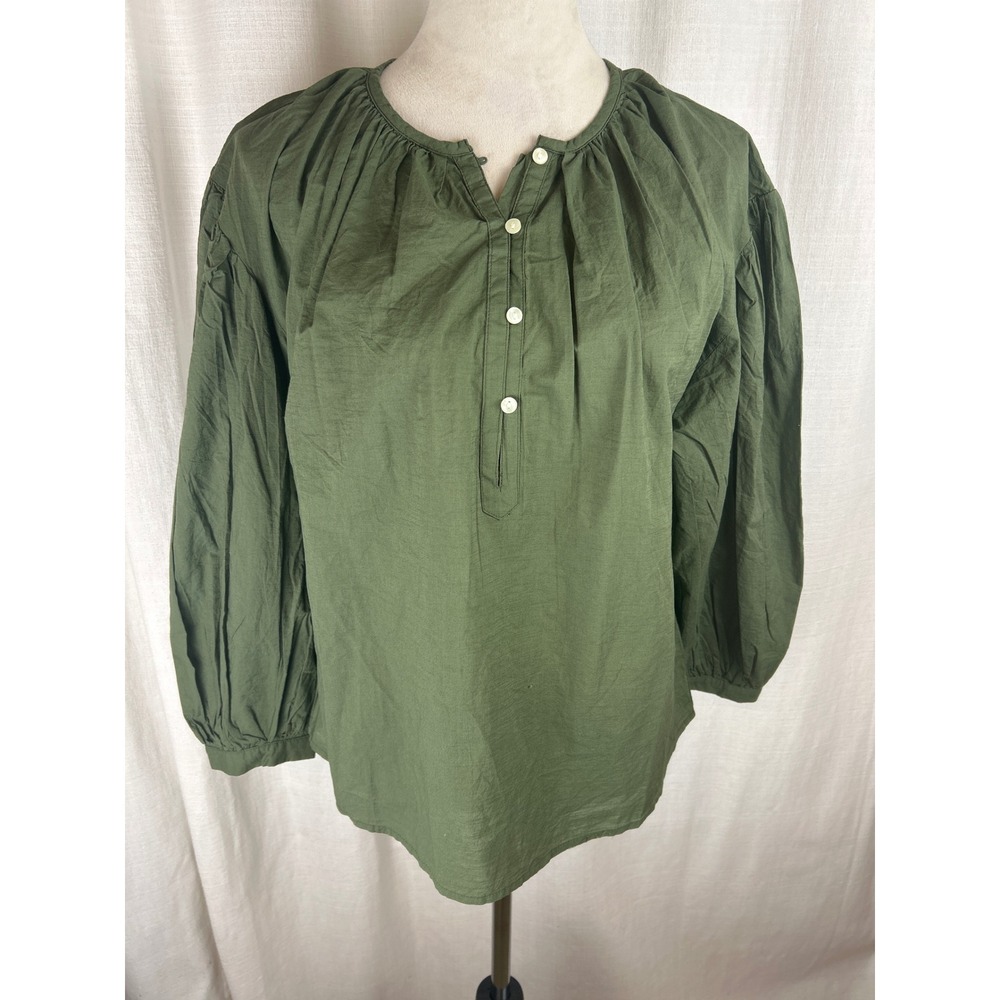 NWT Universal Thread Women's Henley Blouse Olive Green Balloon‎ Sleeve Boho SZ M